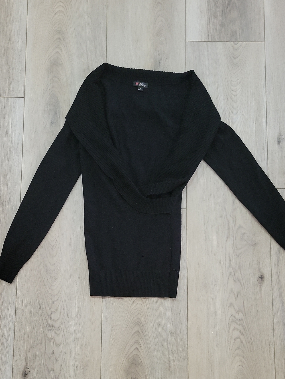Guess Black Off-Shoulder Cowl Neck Sweater